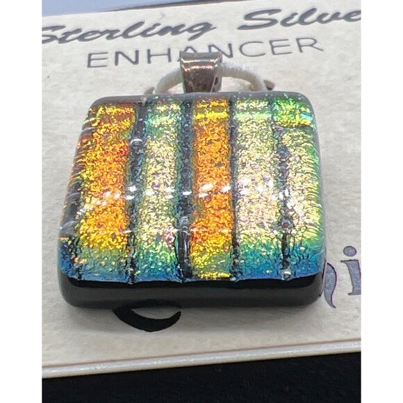 Sterling Silver Dichroic Glass Pendant Jewelry Enhancer With Multicolor Stripes - Picture 5 of 7